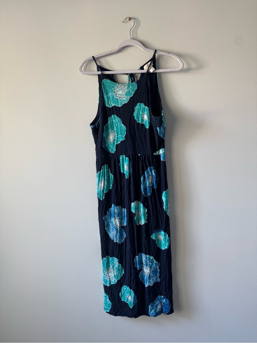 Loft Navy Maxi Dress with Teal Floral Print